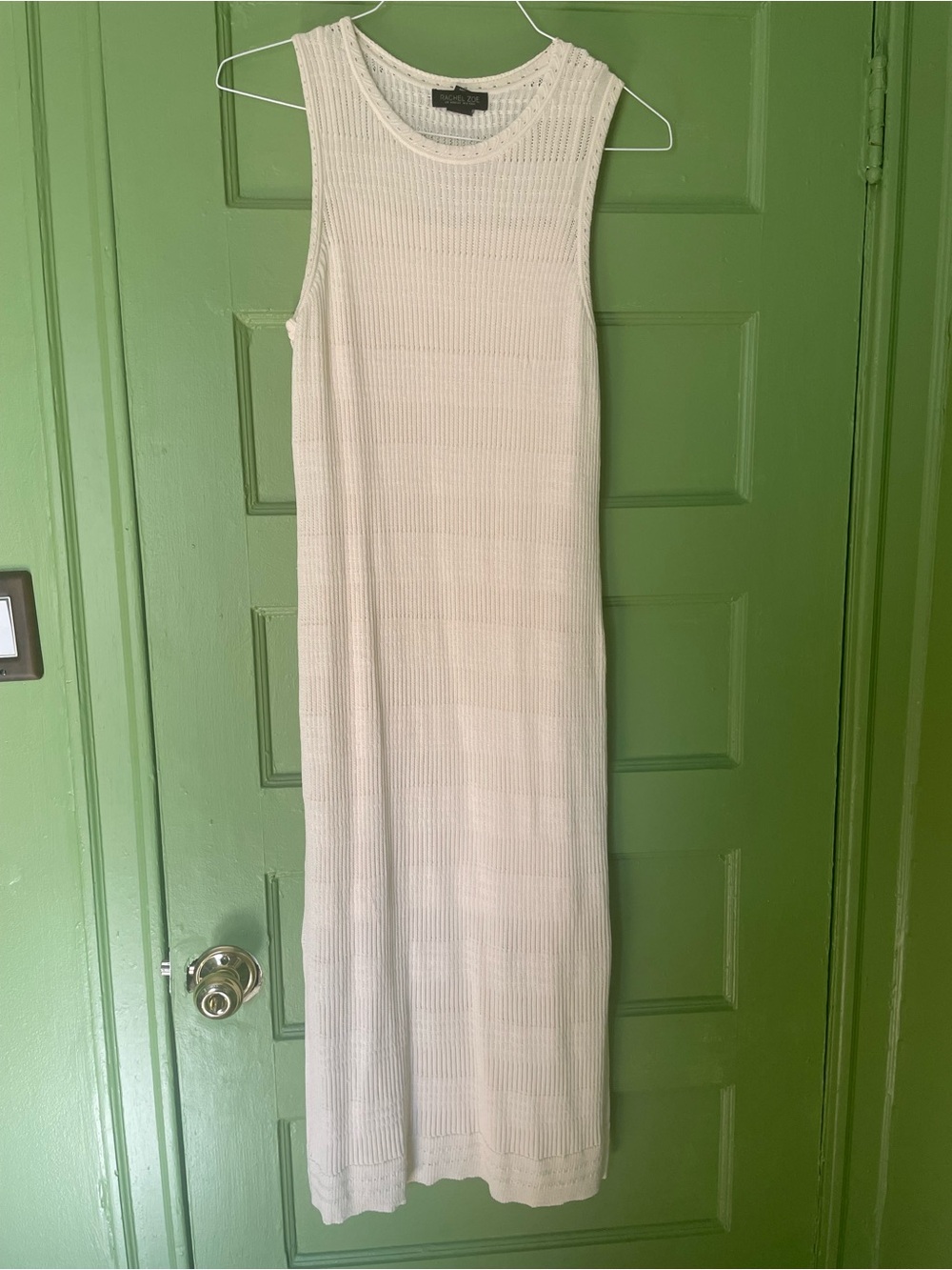 Rachel Zoe Cream Ribbed Knit Sleeveless Maxi Dress